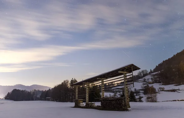 Nacht Besneeuwde Scène Tuhinj Vallei Nabij Kamnik Stad Slovenië — Stockfoto