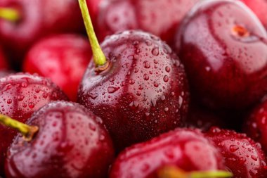 Kiraz arka plan. İzole kiraz. Kırpma yolu ile beyaz arka plan üzerinde izole kiraz meyve. Tatlı beyaz izole kiraz