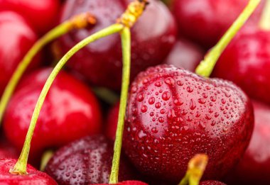 Kiraz arka plan. İzole kiraz. Kırpma yolu ile beyaz arka plan üzerinde izole kiraz meyve. Tatlı beyaz izole kiraz