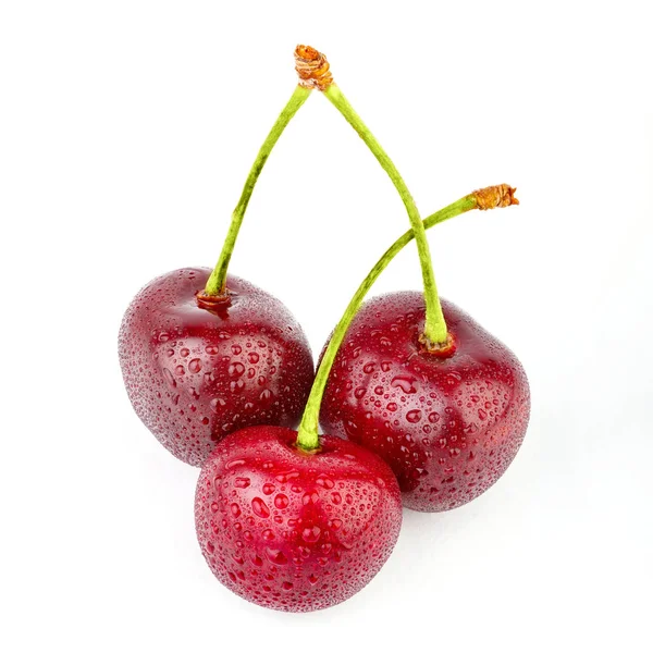 Izolované třešně. Cherry ovoce izolovaných na bílém pozadí s ořezovou cestou. Sweet cherry izolované na bílém — Stock fotografie