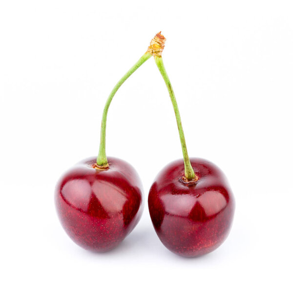 Isolated cherries. Cherry fruits isolated on white background with clipping path. Sweet cherry isolated on white