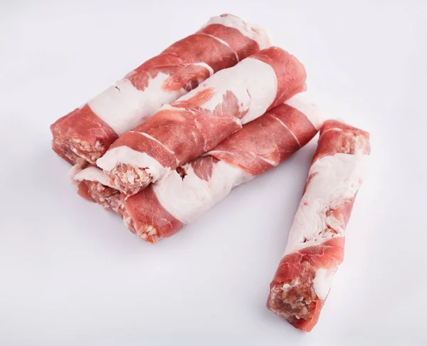 Nyers Sertéshús Bacon Erezett Vénák Darált Hús Hús Étel Marha — Stock Fotó