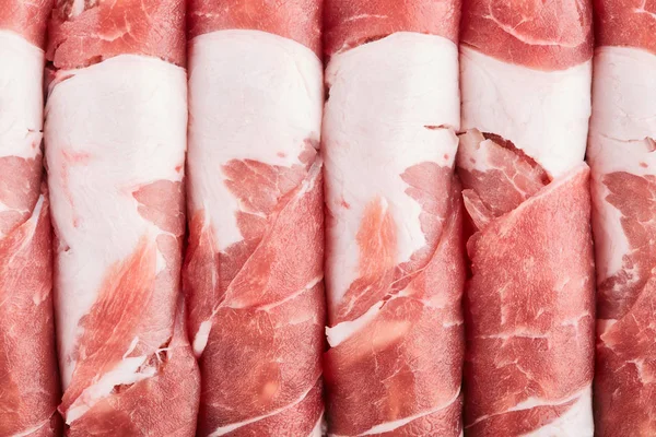 Raw pork meat. Bacon with veined veins. Minced meat. Meat dish. Beef. Texture of meat close-up. — Stock Photo, Image