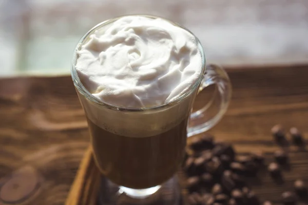 Cappuccino Granos Café Canela Fondo Granos Café Tostados Cerca Granos — Foto de Stock