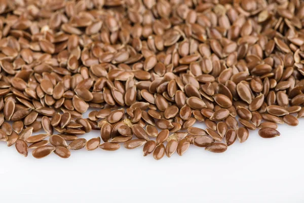 Close Flax Seeds Isolated White Background Bowl Full Brown Flaxseed — Stock Photo, Image