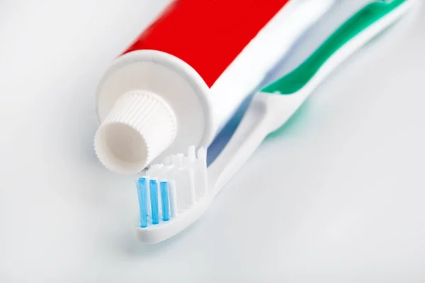 Toothbrush Toothpaste Isolated White Dental Floss Health Dental Hygiene Personal — Stock Photo, Image