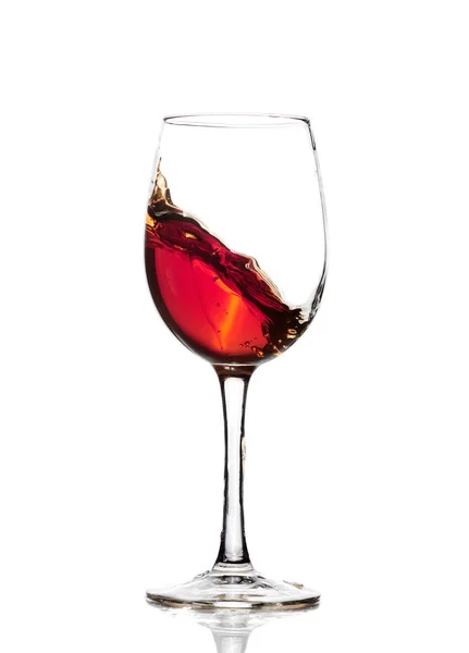 Classic Glass Red Wine Isolated White Background Splashing Red Wine — Stock Photo, Image