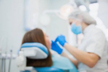 Ufuk, bulanık görüntü bir dişçi ile hastanın klinik ofis