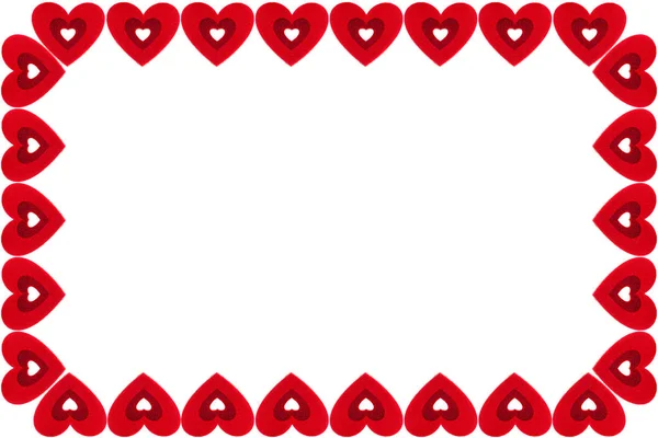 Ramka serc czerwony na białym tle. Walentynki — Zdjęcie stockowe