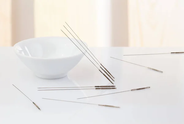 Acupuncture Needles Silver Needles Traditional Chinese Medicine Acupuncture Close — Stock Photo, Image
