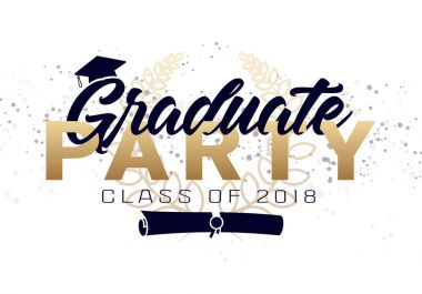 Graduation label. Vector text for graduation design, congratulation event, party, high school or college graduate. Lettering Class of 2018 for greeting, invitation card clipart