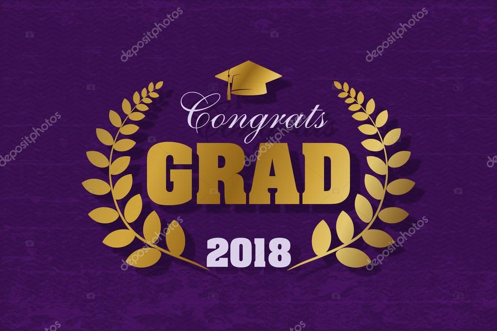 Graduation label. Vector text for graduation design, congratulation event, party, high school or college graduate. Gold Lettering Class of 2018 for greeting, invitation card