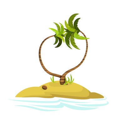 Bir adada bir palmiye ağacının gösterimi. Beyaz arka plan üzerinde izole dekoratif palmiye ağacı. Vektör. Simge.