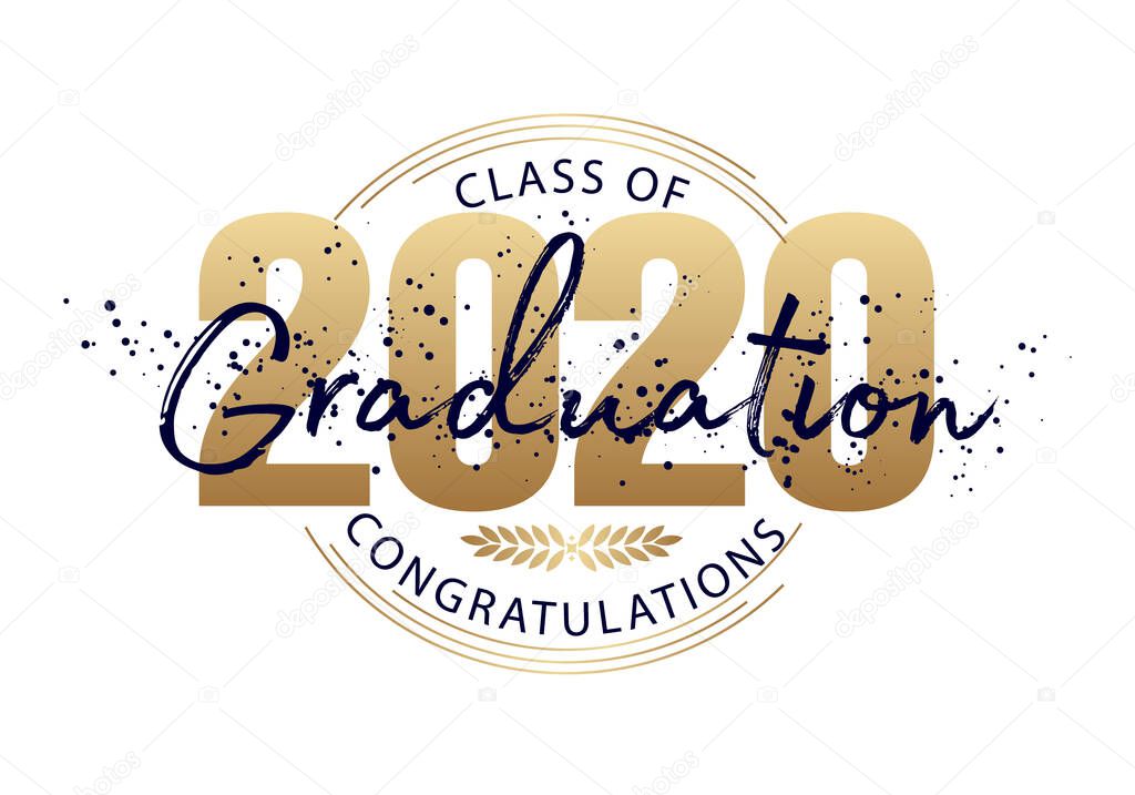 Graduation label. Vector text for graduation design, congratulation event, party, high school or college graduate. Lettering Class of 2020 for greeting, invitation card