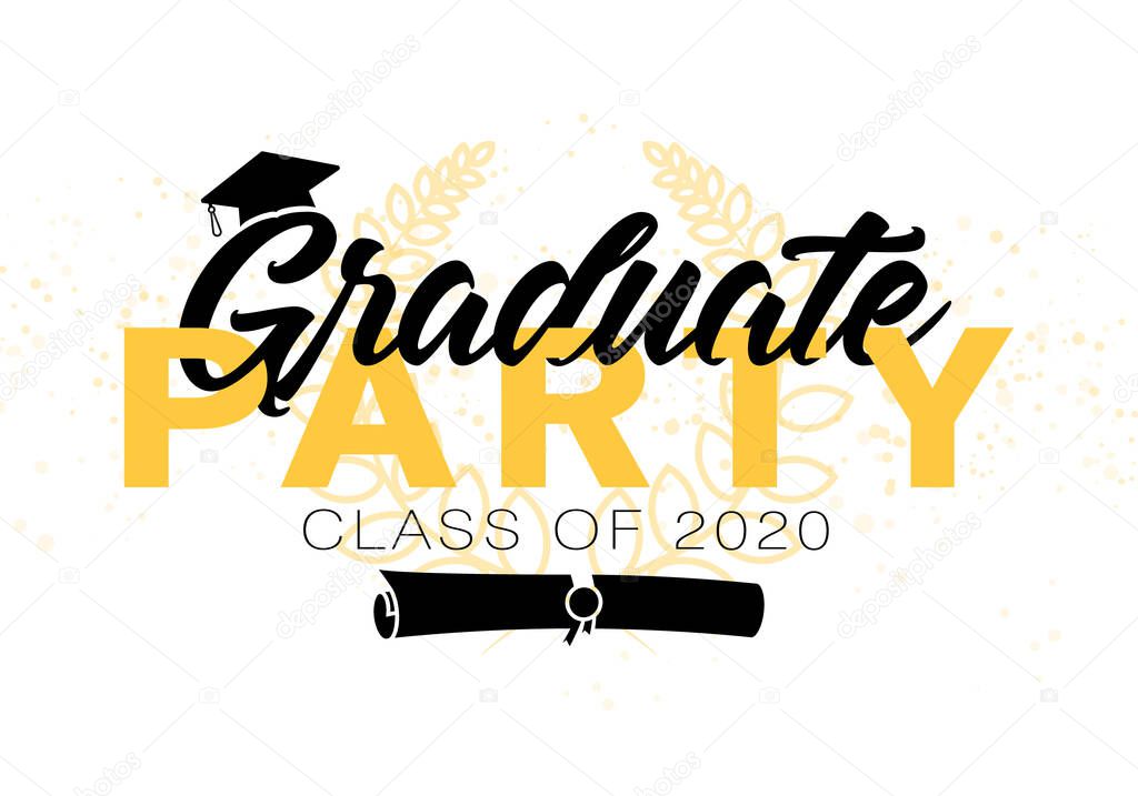 Graduation label. Vector text for graduation design, congratulation event, party, high school or college graduate. Lettering Class of 2020 for greeting, invitation card