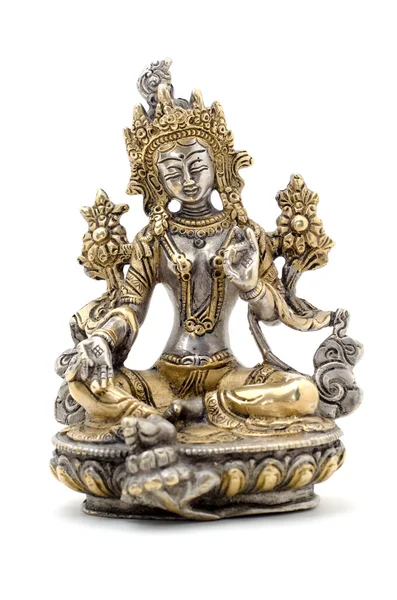 Statuette of Green Tara on a white background. — Stock Photo, Image