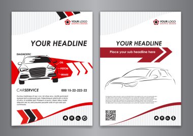 A5, A4 servis araba kartvizit şablonları ayarlayın. Arabayı tamir iş katalog kapak düzeni tasarımı. Vektör çizim.