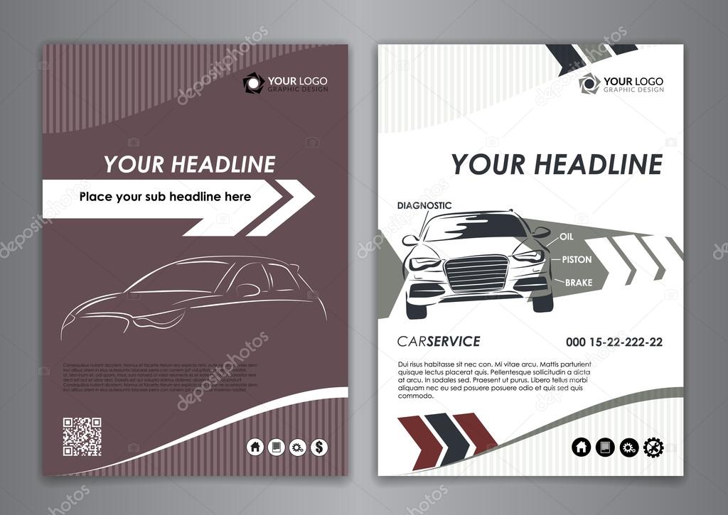 A5, A4 set service car business card templates. Auto repair Leaflet Brochure Flyer templates. Vector illustration.