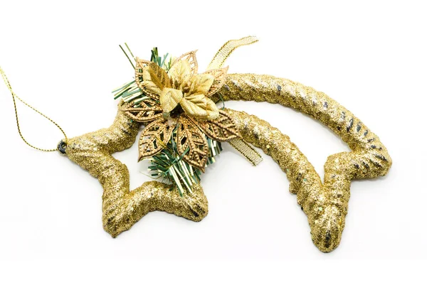 Noel dekoratif düşen yıldız ile altın şerit üzerinde w izole — Stok fotoğraf