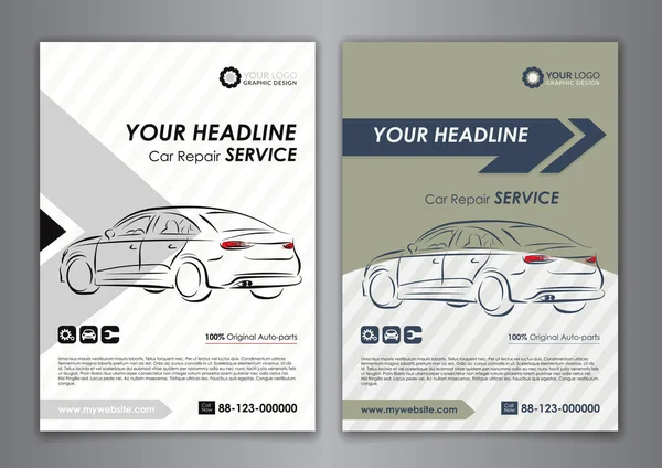 A5, A4 araba tamir servis kartvizit şablonları ayarlayın. Otomatik tamir dükkanı iş katalog kapak düzeni tasarımı. Vektör çizim.