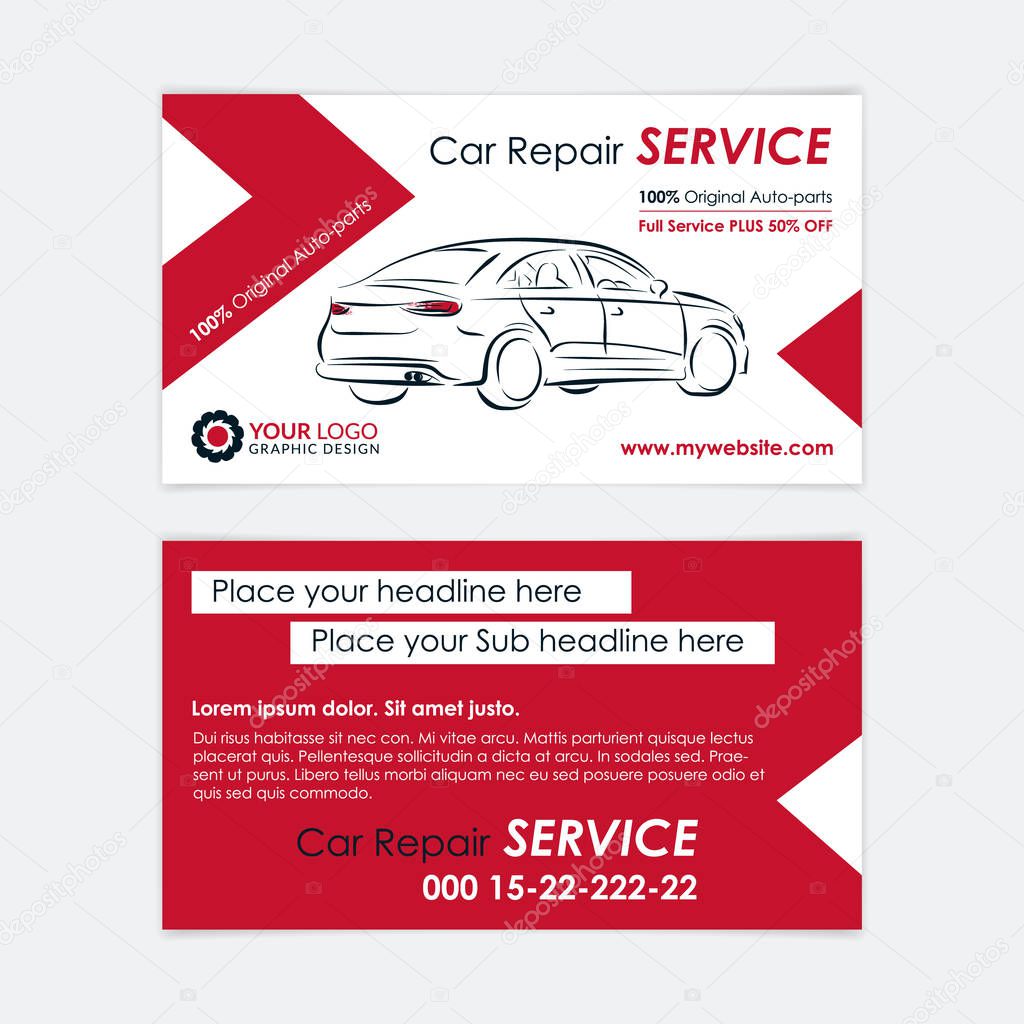 Auto repair business card template. Create your own business cards. Mockup Vector illustration.