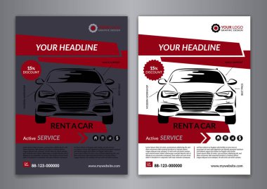 Set A5, A4 Kiralık bir araba iş flyer şablonu. Otomatik servis broşür şablonları, otomobil dergisi kapağı, ok Modern arka planlar soyut. Vektör çizim.
