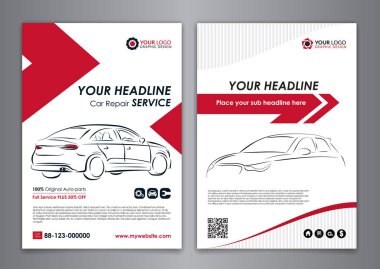 A5, A4 servis araba iş düzeni şablonları. Otomatik onarma broşür şablonları, otomobil dergisi kapağı, ok Modern arka planlar. Vektör çizim.
