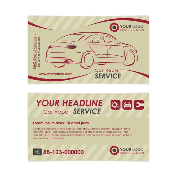 Modello di biglietto da visita riparazione auto d'epoca. Crea i tuoi biglietti da visita. Illustrazione vettoriale di Mockup . — Vettoriale Stock