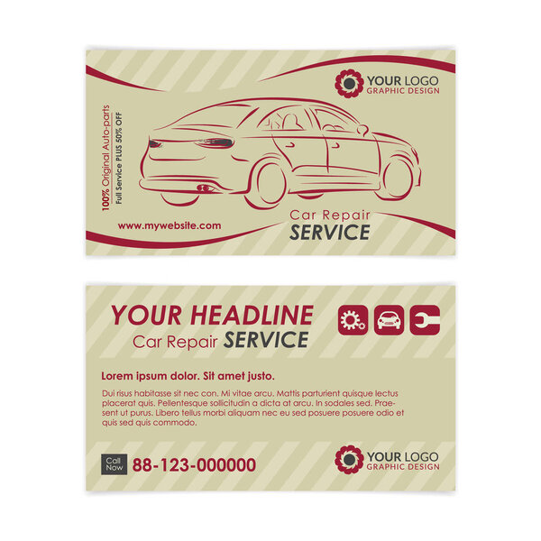 Vintage Auto repair business card template. Create your own business cards. Mockup Vector illustration.