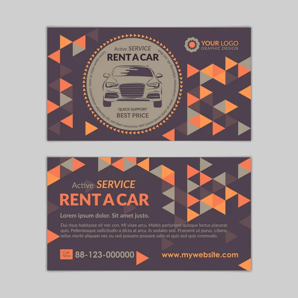 Rent a car business card template with abstract geometry pattern triangle backgrounds. Auto service mockup. Create your own business cards. Vector illustration. — Stock Vector