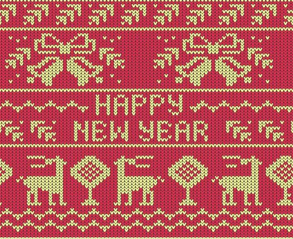 Red Happy New Year Jumper motif tricoté sans couture avec des cerfs. Illustration vectorielle . — Image vectorielle
