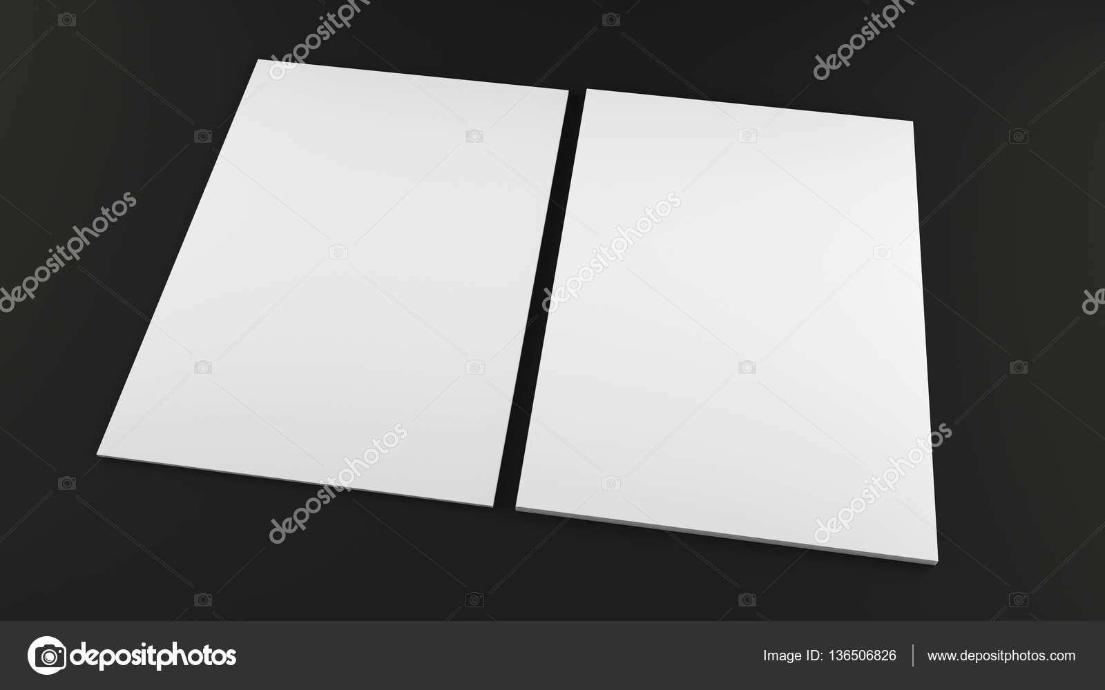 Stack of a4 size white paper sheet on black background. High resolution 3d  render. Personal branding mockup template. Stock Photo by ©Luckykot  136506826