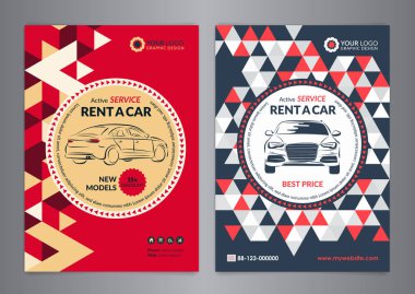 Rent a car business flyer template. Auto service Brochure templates, automobile magazine cover, size A4, abstract triangle Modern Backgrounds. Vector illustration. clipart