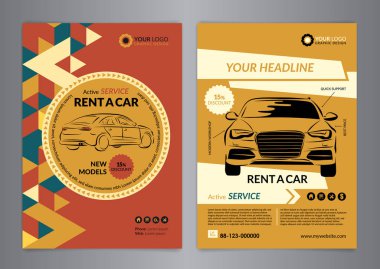 Rent a car business flyer template. Auto service Brochure templates, automobile magazine cover, size A4, abstract triangle Modern Backgrounds. Vector illustration. clipart
