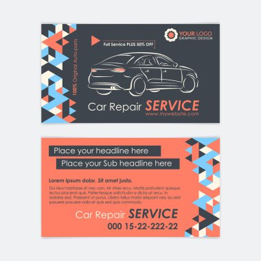 Otomotiv servis kartvizit şablonu. Onarım araba tanılama ve taşıma. Kendi kartvizitlerinizi oluşturun. Mockup vektör çizim.