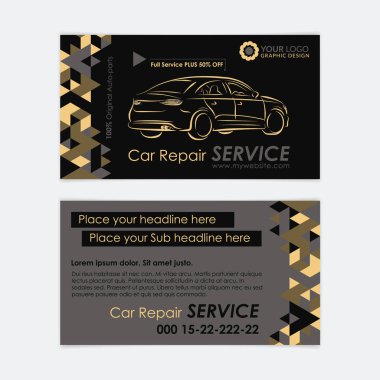Otomotiv servis kartvizit şablonu. Onarım araba tanılama ve taşıma. Kendi kartvizitlerinizi oluşturun. Mockup vektör çizim.