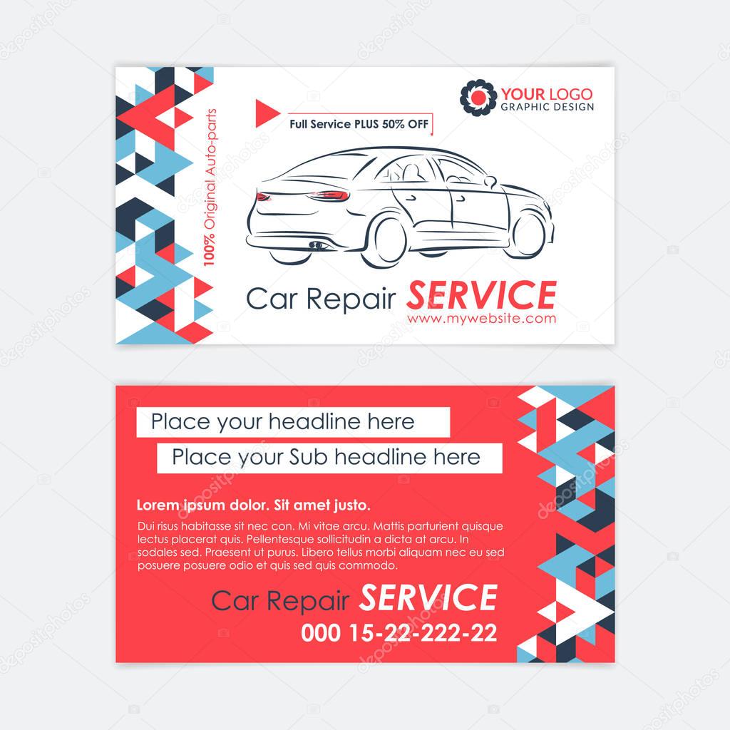 Automotive Service business card template. Car diagnostics and transport repair. Create your own business cards. Mockup Vector illustration.