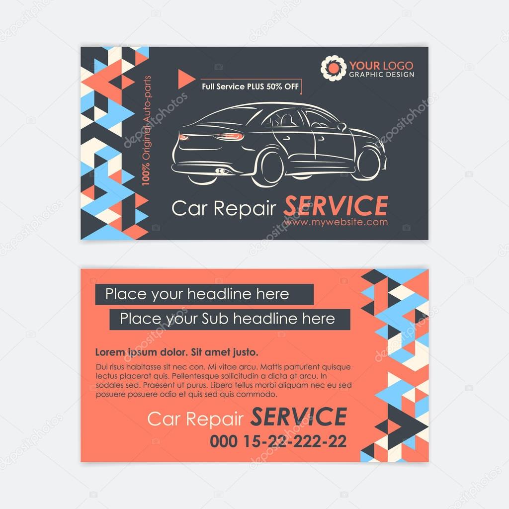 Automotive Service business card template. Car diagnostics and transport repair. Create your own business cards. Mockup Vector illustration.