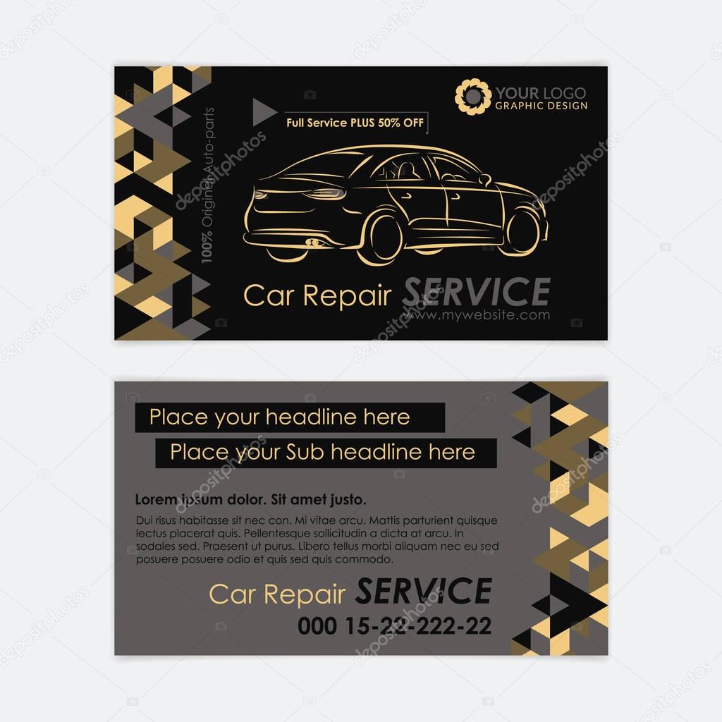 Automotive Service business card template. Car diagnostics and transport repair. Create your own business cards. Mockup Vector illustration.