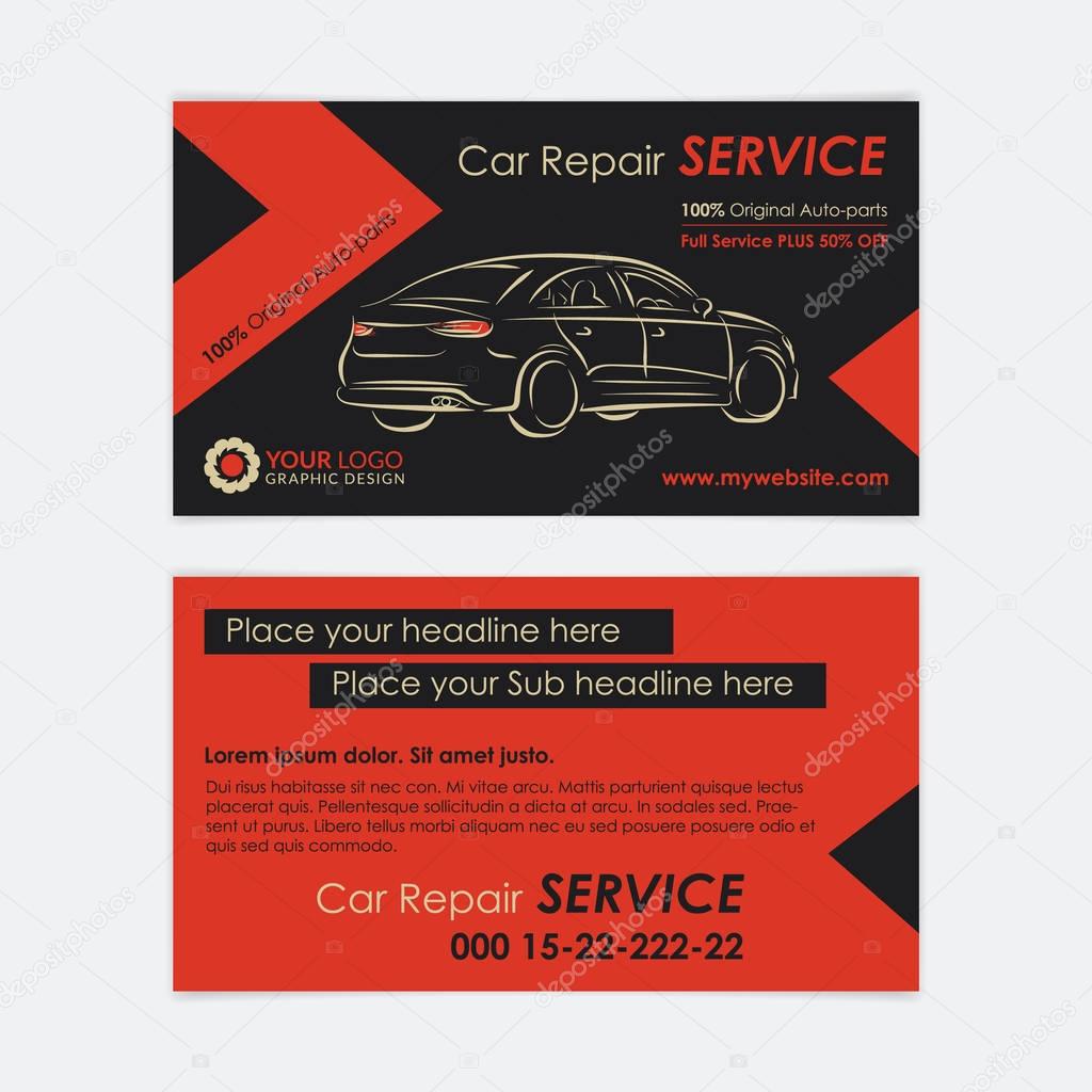 Auto repair business card template. Create your own business cards. Mockup Vector illustration.