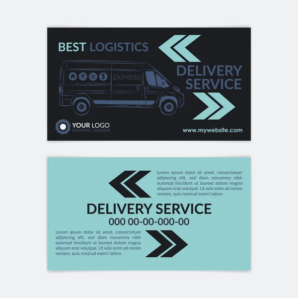 2 Sided Business Card Delivery service. Delivery van, logistics industry calling card. Vector illustration. — Stock Vector