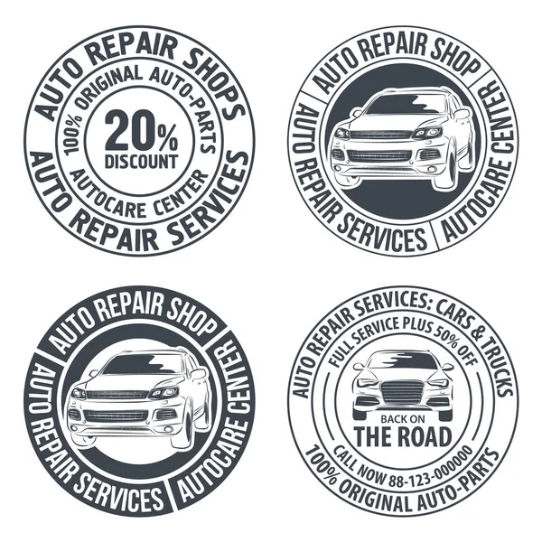 Set von Auto-Reparatur-Dienstleistungen Abzeichen Vorlage. Auto Service Etikett, Emblem Vektor Illustration. — Stockvektor