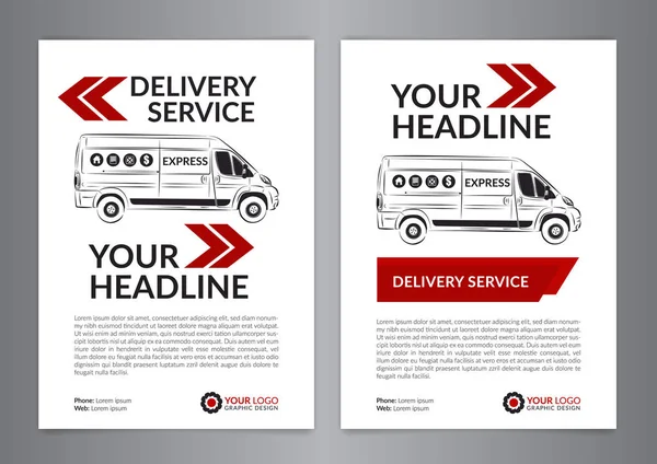 Set A4 Express delivery service brochure flyer design layout template. Copertina del furgone di consegna, volantino del modello. Illustrazione vettoriale . — Vettoriale Stock