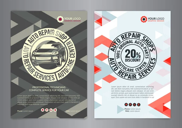 Araba Servisi İş düzeni şablonlar, otomobil dergisi kapak / ayarla A4 otomatik tamir dükkanı broşür, mockup el ilanı. Vektör çizim.