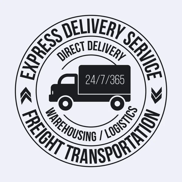 Plantilla de placa de entrega rápida Cargo truck. Etiqueta de transporte de mercancías, emblema ilustración vectorial . — Archivo Imágenes Vectoriales
