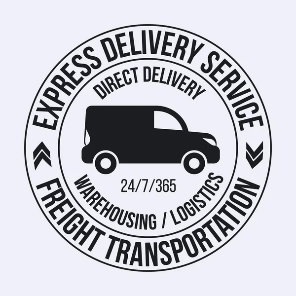 Badge sjabloon voor snelle levering van. Vracht transport label, embleem vectorillustratie. — Stockvector