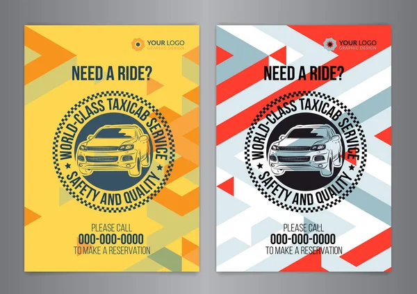 Set van taxi service bedrijf lay-out templates. A4 oproep taxi concept flyer. Vectorillustratie. — Stockvector