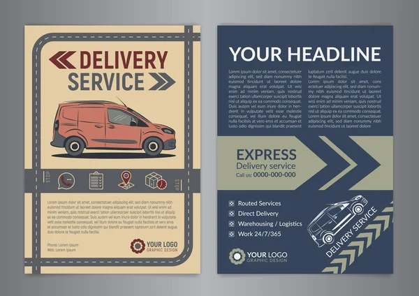 Set of Express delivery service brochure flyer design layout template. Fast delivery and quality service transportation magazine cover, mockup flyer. Layout in A4 size. — Stock Vector