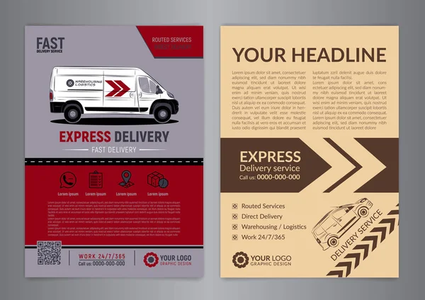 Set of Express delivery service brochure flyer design layout template. Fast delivery and quality service transportation magazine cover, mockup flyer. Layout in A4 size. — Stock Vector