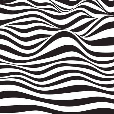 Dalgalı çizgili arka plan. Siyah ve beyaz eğri çizgiler. Vektör çizim.